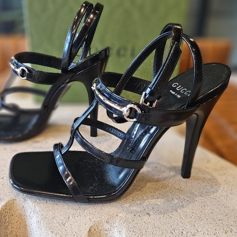 Gucci Regent Strap Detailed Sandal 771563 CLG00 - 1000 Black Leather Size 36+